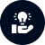 A hand holding a light bulb inside a circular frame, symbolizing ideas and innovation.
